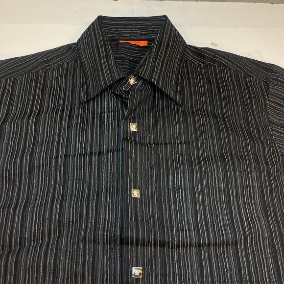 Versace Black and Gray Striped Casual Button Down Shirt - Picture 1 of 8